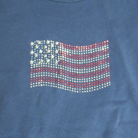 Vintage MC Sportswear Sweatshirt Womens 1X Navy Bedazzled American Flag Momcore - Picture 3 of 9
